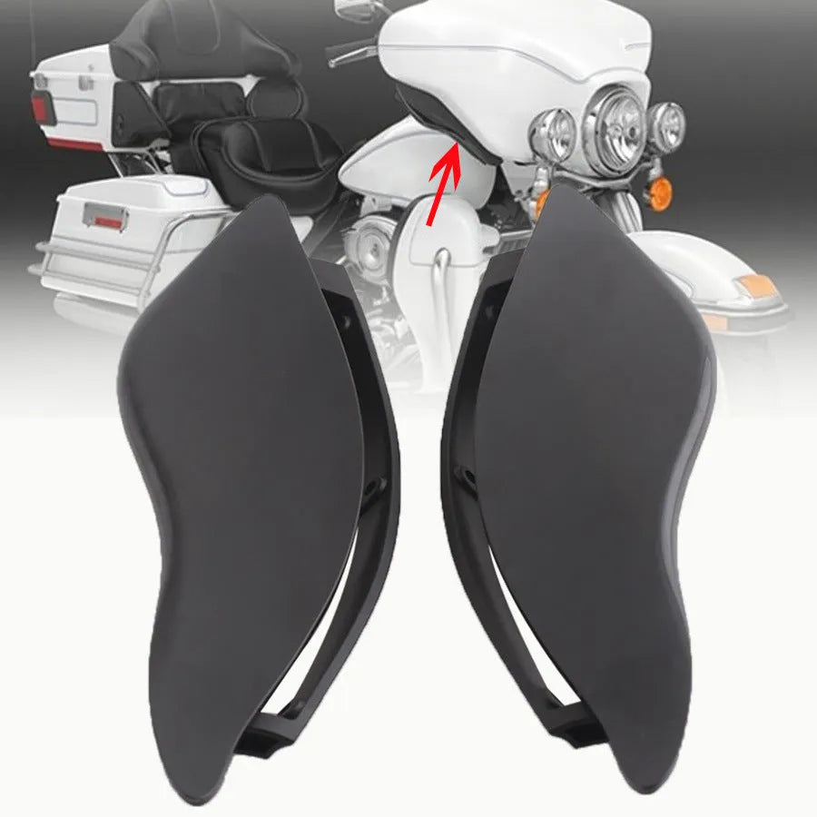 Pair of smoked ABS plastic windshield side wing extensions for Harley Davidson Glide motorcycles