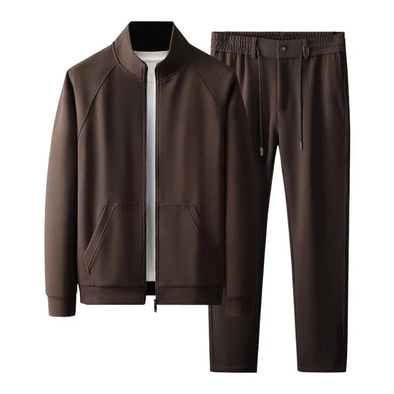Men's slim fit stand collar sports suit jacket and trousers in Vinylon fabric
