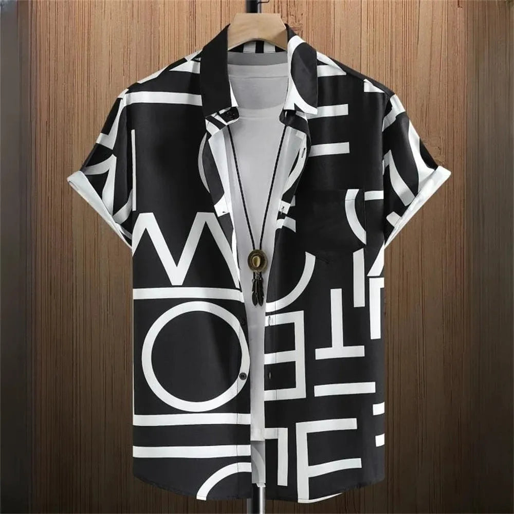 Men's camouflage patterned cardigan shirt with short sleeves and 3D digital printing
