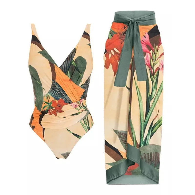 Women's solid colour one-piece swimsuit with spaghetti straps and detachable skirt in polyester fabric