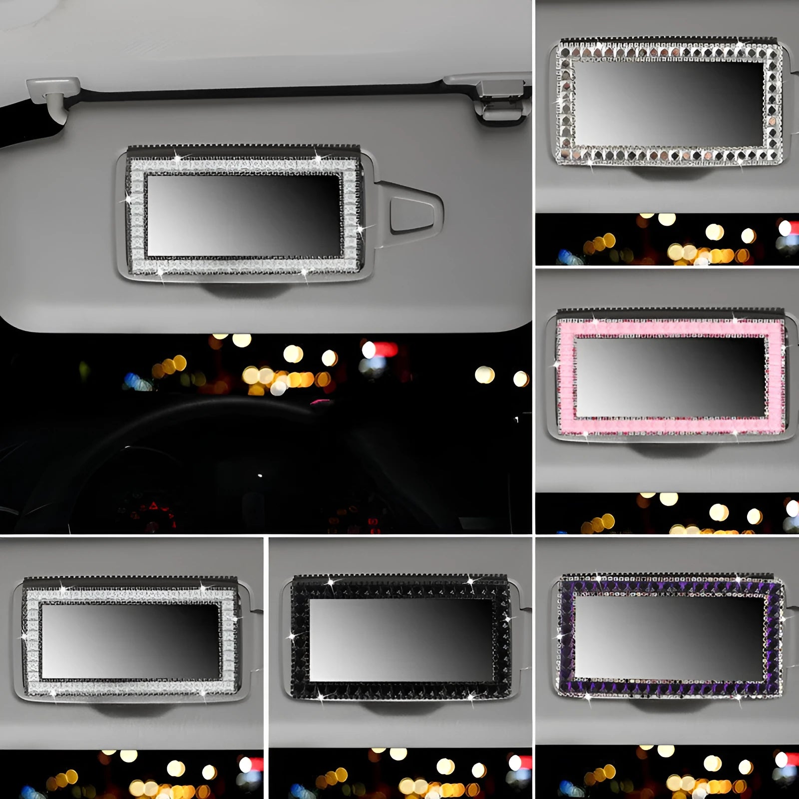 Rhinestone car sun visor makeup mirror with glass mirror, compact 15x8cm size