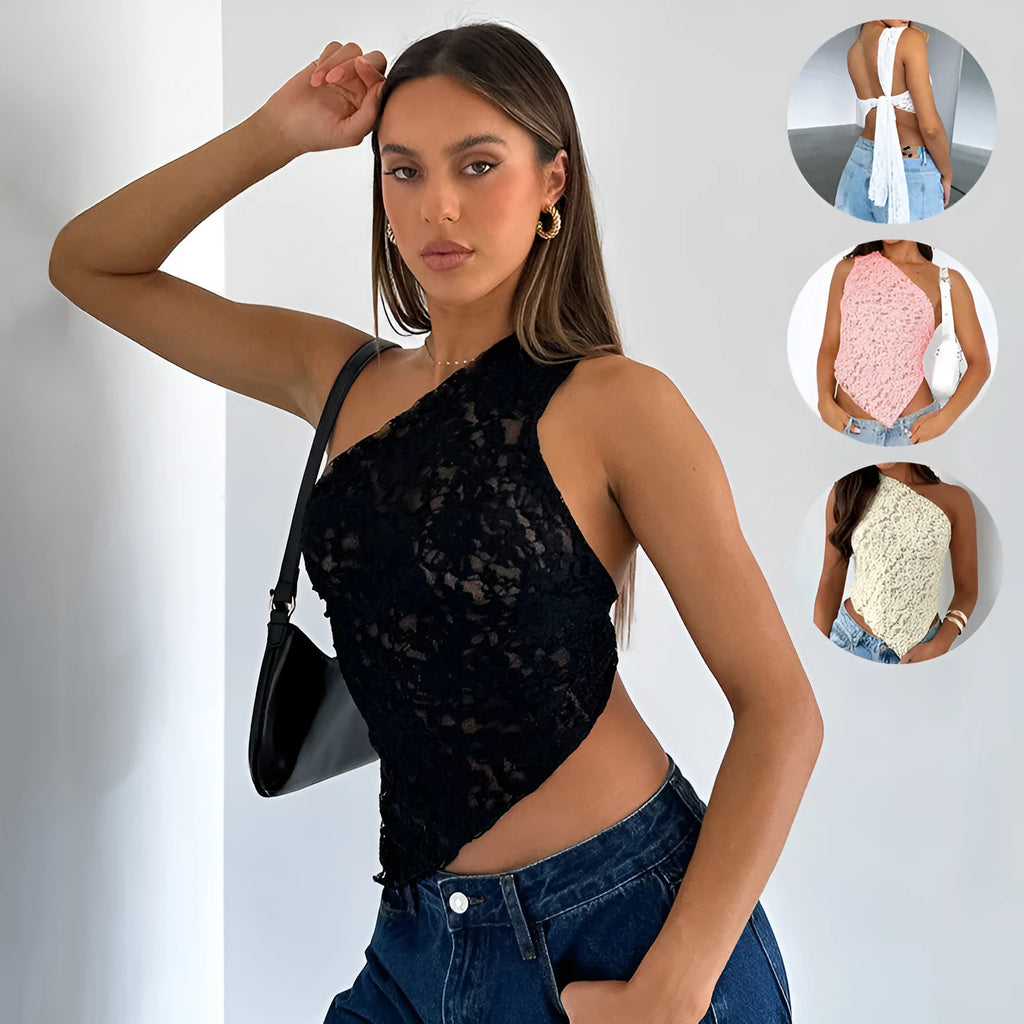 Women's lace backless vest with asymmetrical neckline in slim fit street hipster style