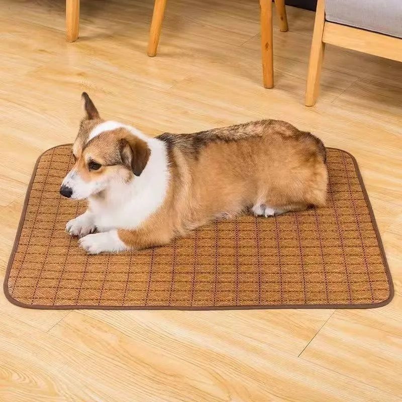 Brown rattan fibre cooling mat for dogs in various sizes from small to extra-large 3XL
