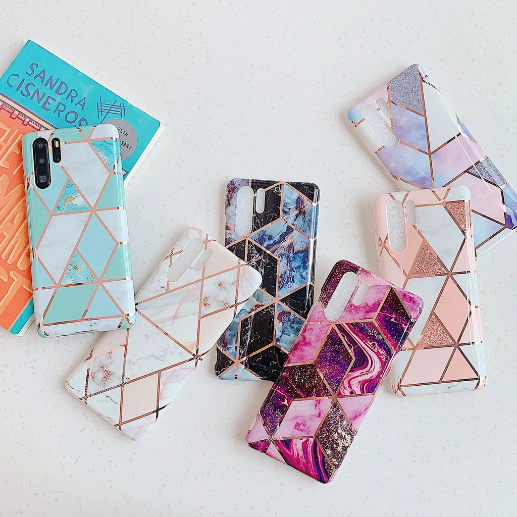 Electroplated marble mobile phone case for Huawei and Samsung smartphones