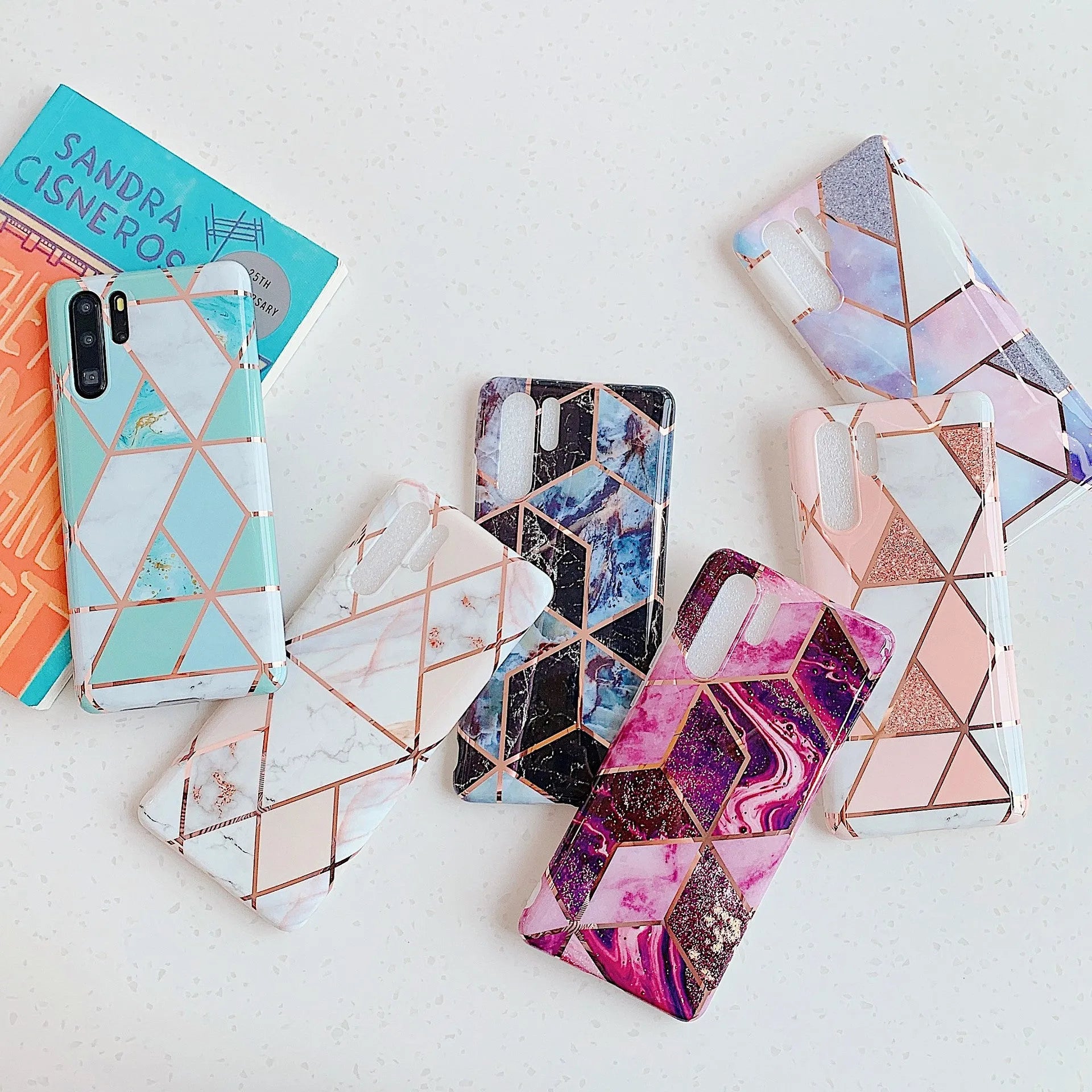 Electroplated marble mobile phone case for Huawei and Samsung smartphones