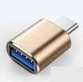 Type-C OTG USB adapter shown in black, silver, and gold colour options