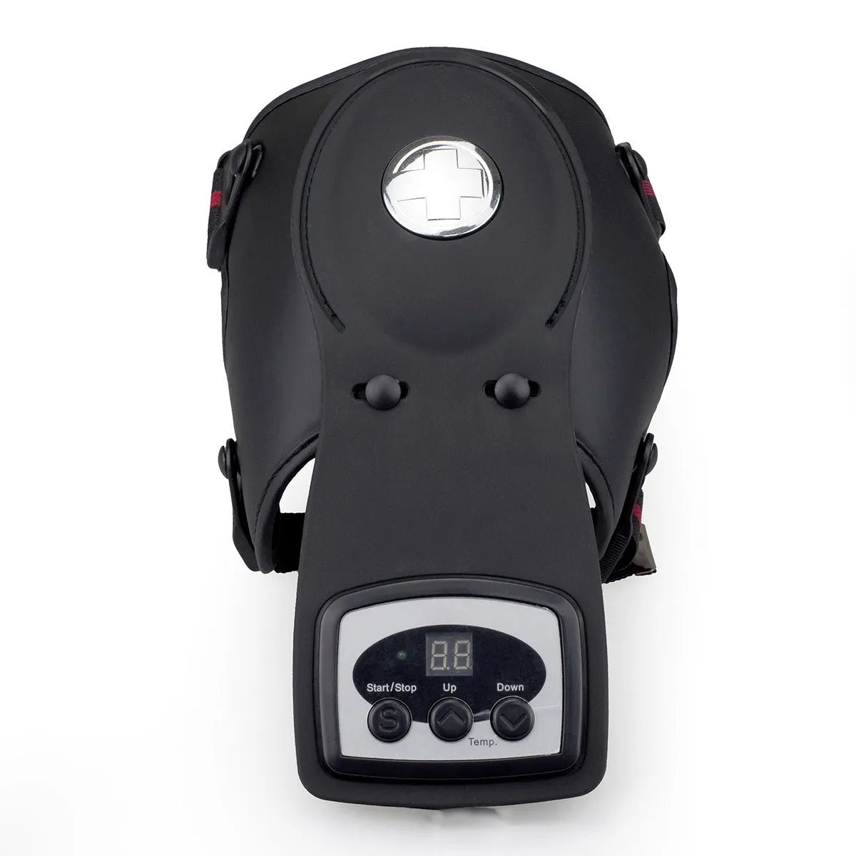 Electric infrared knee and shoulder massager with pads and temperature control display.