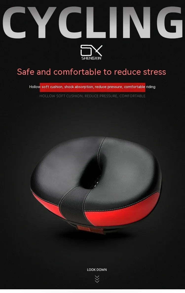 Thickened red bicycle saddle with shock absorber showing 210x270mm dimensions