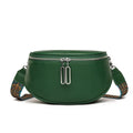 Soft black PU women's saddle-shaped messenger bag with a single crossbody strap and external pocket.