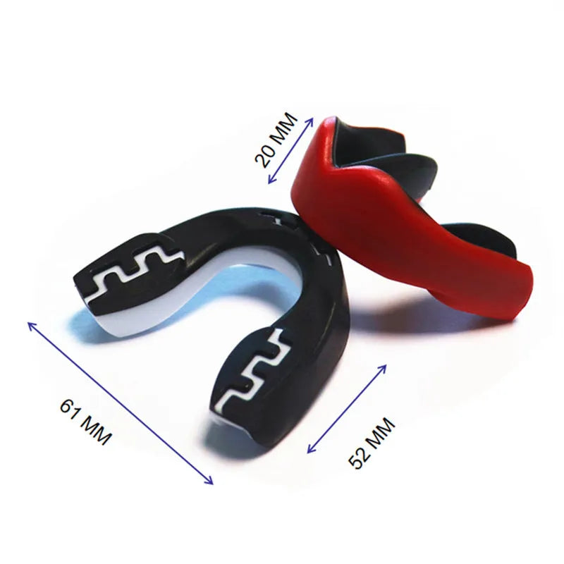 Adult boxing mouthguard with printed tooth socket design in black, red or blue colour options