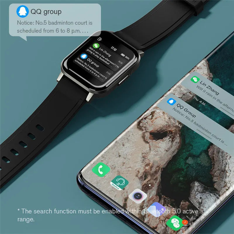 Black waterproof smart bracelet with 1.4-inch screen showing heart rate monitoring display