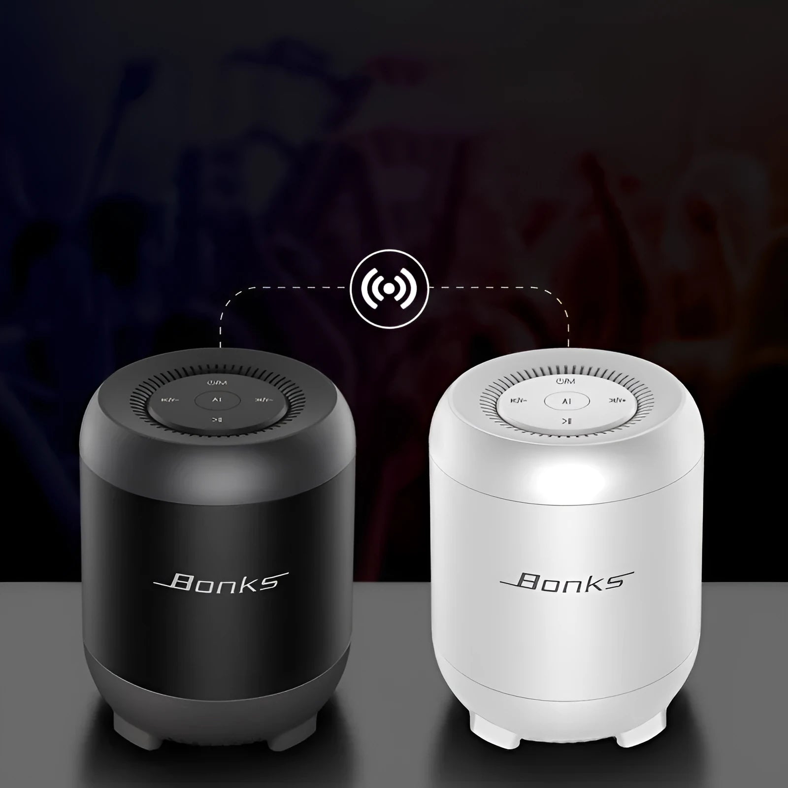 Black or white Bluetooth speaker with AI voice control and subwoofer boosting system
