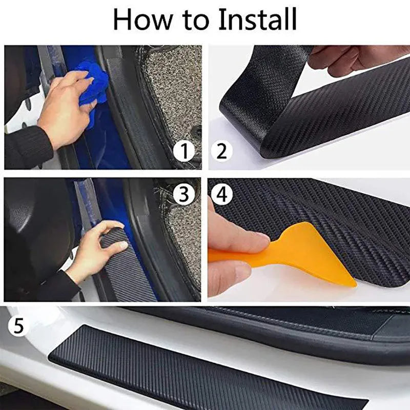Matte carbon fibre pattern adhesive protection roll for car door sills and bumpers.