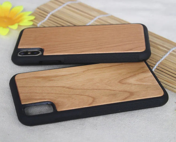 Wooden iPhone case with TPU bumper in Bamboo, Cherry, Rosewood, Walnut, or White colour options