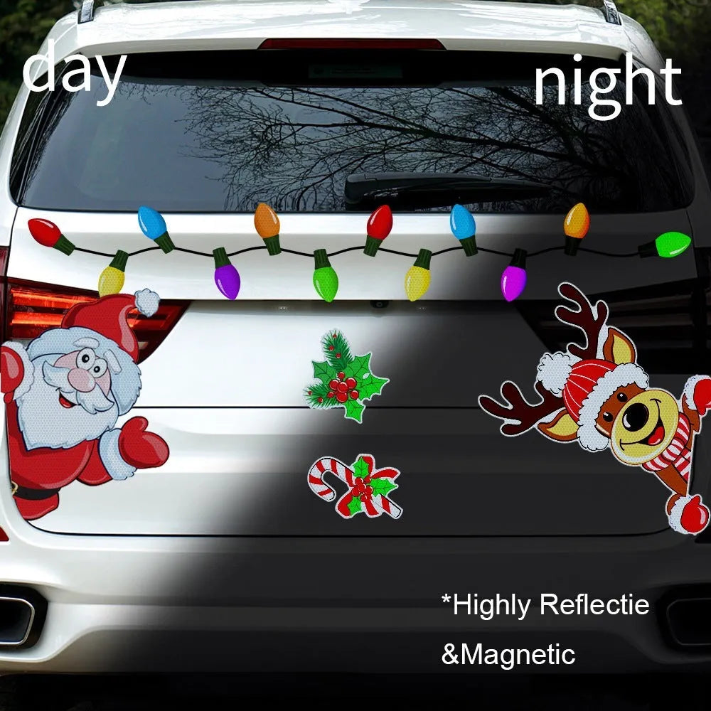 Cartoon Christmas elk reflective magnetic sticker with 6 thread design in RFM026 colours