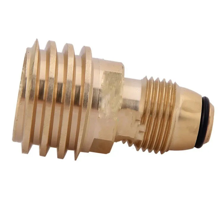 Brass gas adapter with external taper thread and gold finish for 7mm domestic gas connections