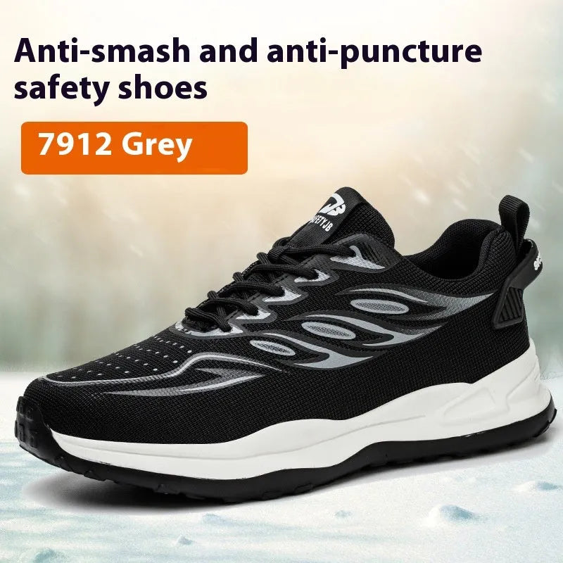 Lightweight leather labour protection safety shoes with rubber soles in orange, grey, green and yellow colours
