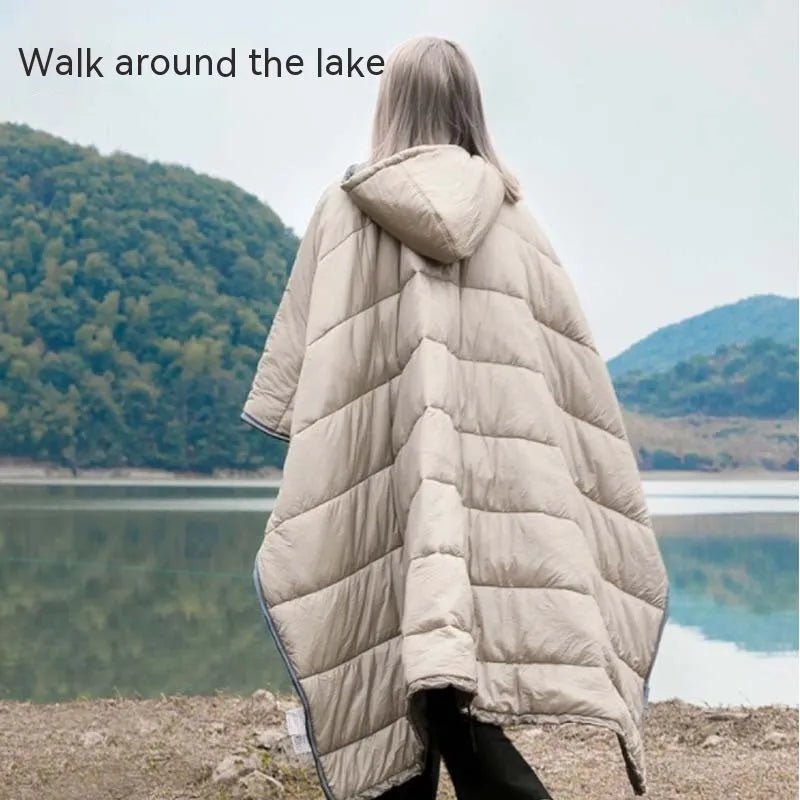 Outdoor cloak sleeping bag in Army Green, convertible to blanket, 200x140cm nylon construction