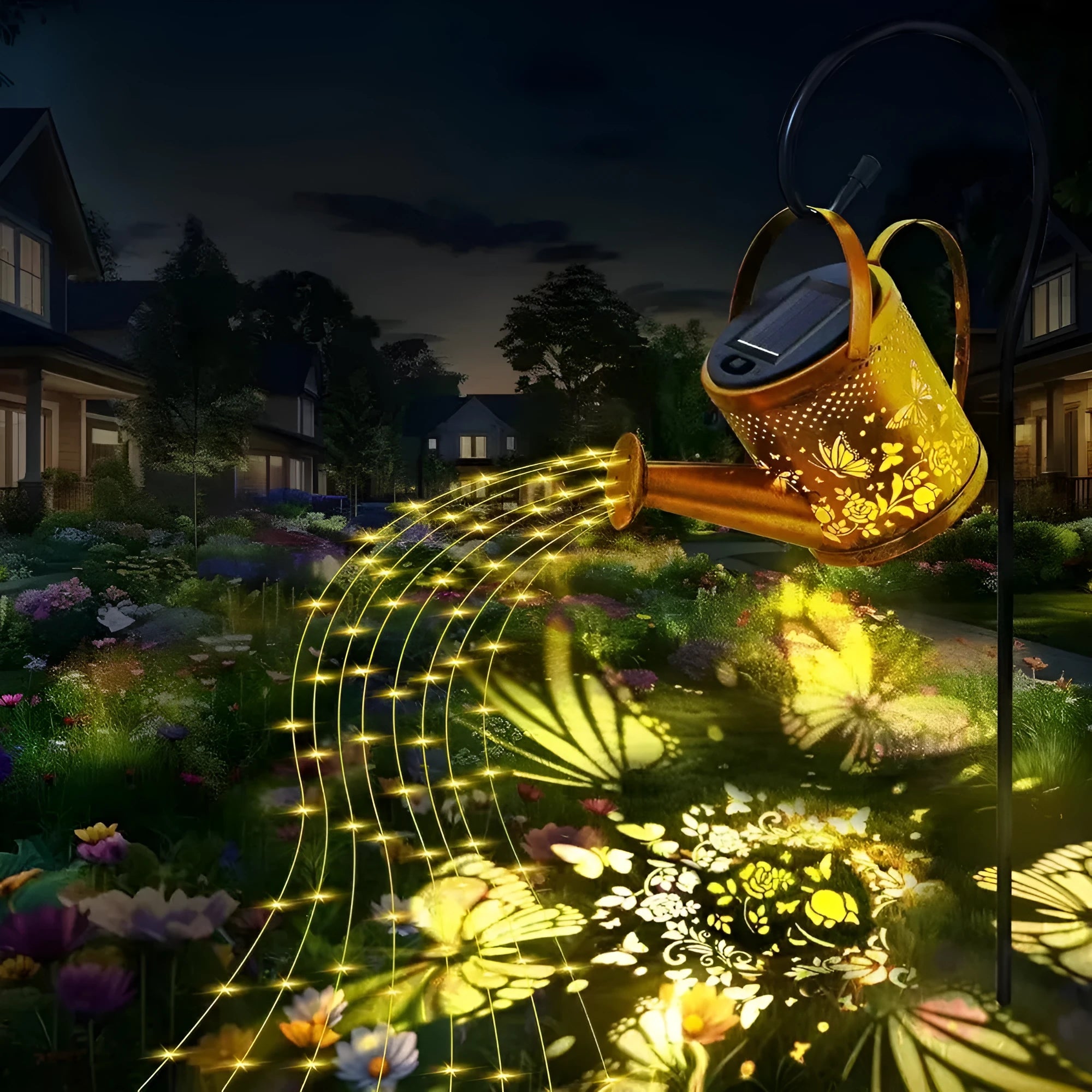 Solar butterfly kettle courtyard light decorative wrought iron outdoor lantern