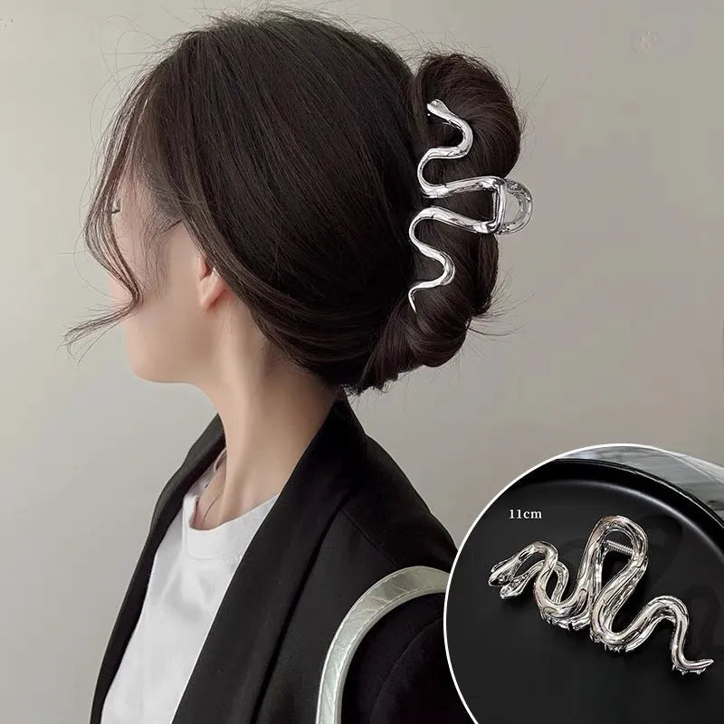 Slytherin serpentine metal hair clip barrette 10.5cm silver gun black electroplated finish