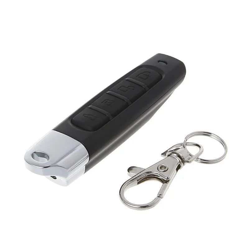Compact 433MHz rolling door remote control in black, blue, grey, or red for DC12V systems.