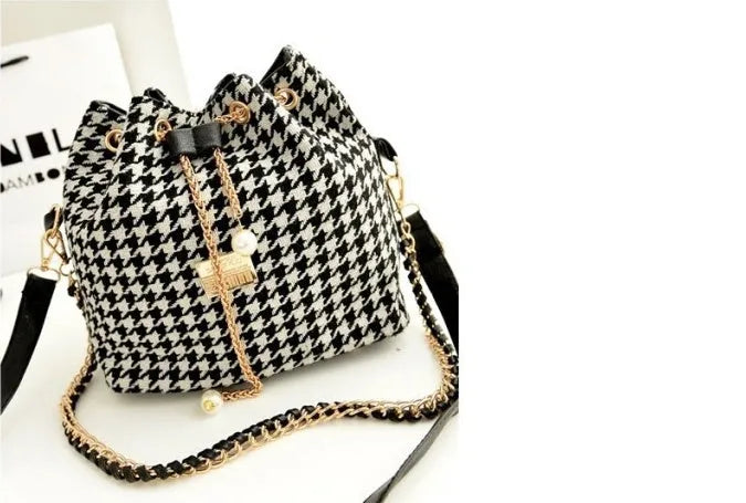 Jaci women's medium canvas bucket bag with drawstring closure chain handle zipper pocket ethnic style