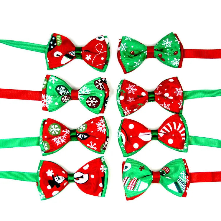 Handmade ribbon dog bow tie in nine colours with adjustable 20-26cm neck loop on a small dog