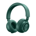Red sports wireless Bluetooth headset with over-ear design on a white background.