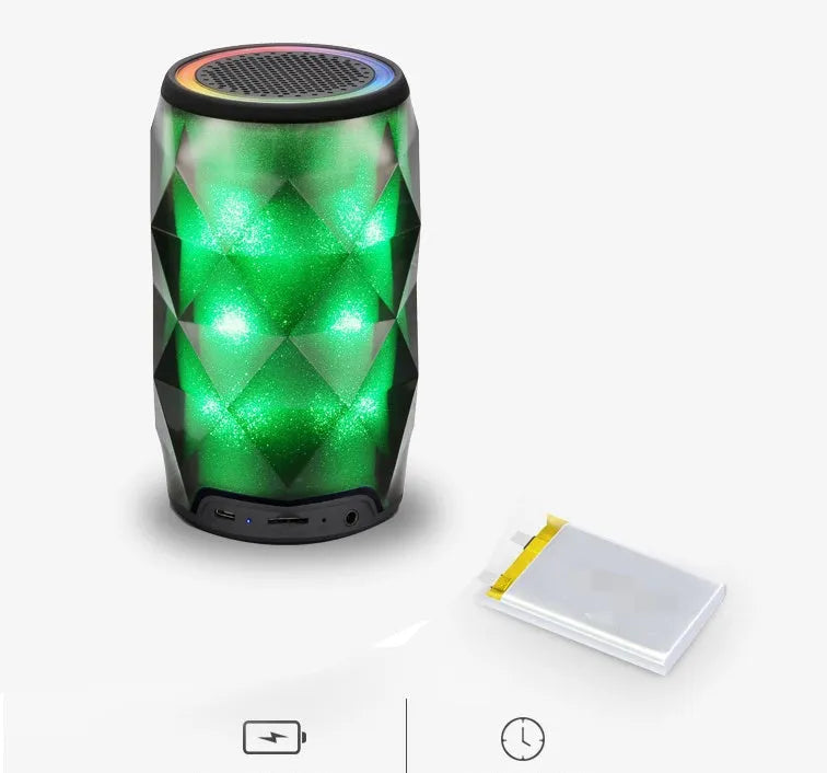 Black crystal diamond cut Coca-Cola can shaped lantern with Bluetooth speaker and colourful LED lights.