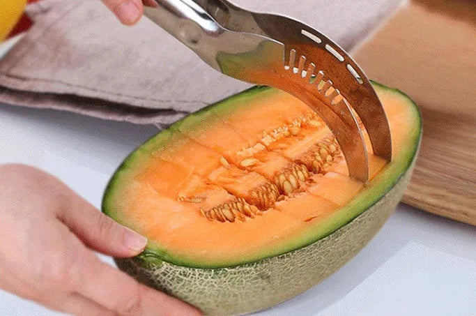 Silver stainless steel fruit cutter for watermelon hami melon pitaya pawpaw measuring 20.5 by 2.5 cm