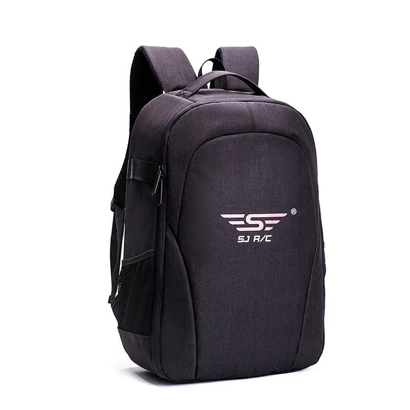 Black Oxford cloth waterproof backpack for drone and camera equipment with multiple internal compartments