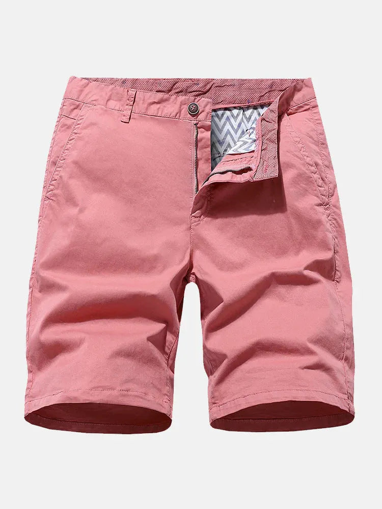 Men's loose fit denim shorts in a straight leg style with no belt, shown in a choice of colours.