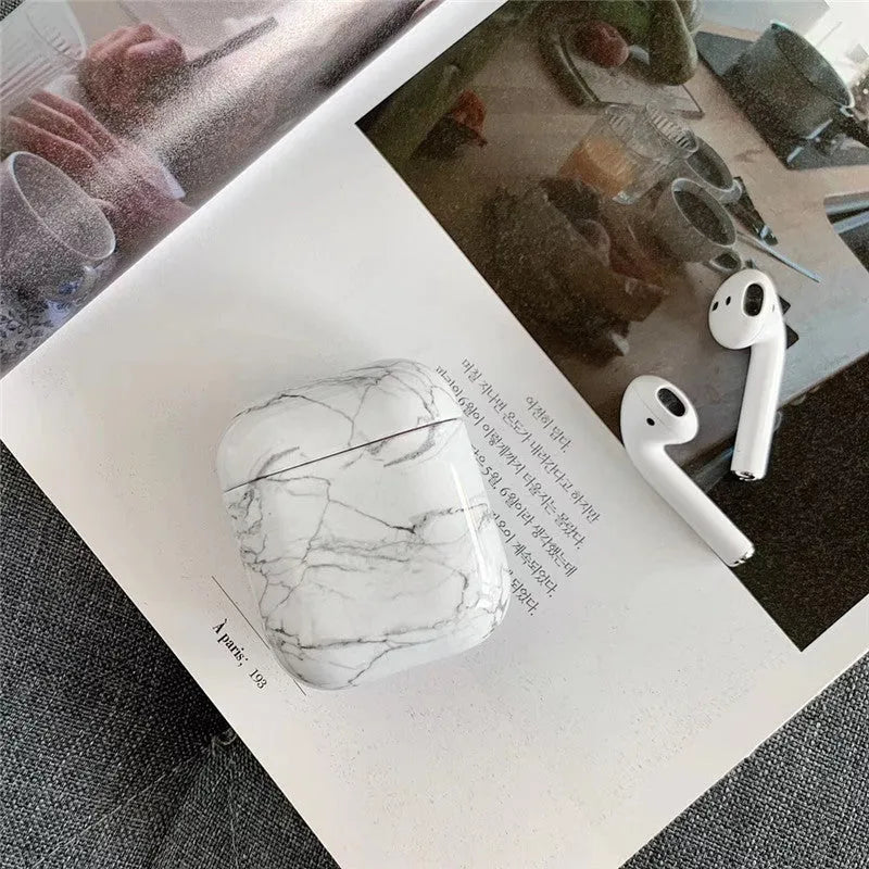 White Marble hard PC protective case for Apple AirPods 1 and AirPods 2 charging box