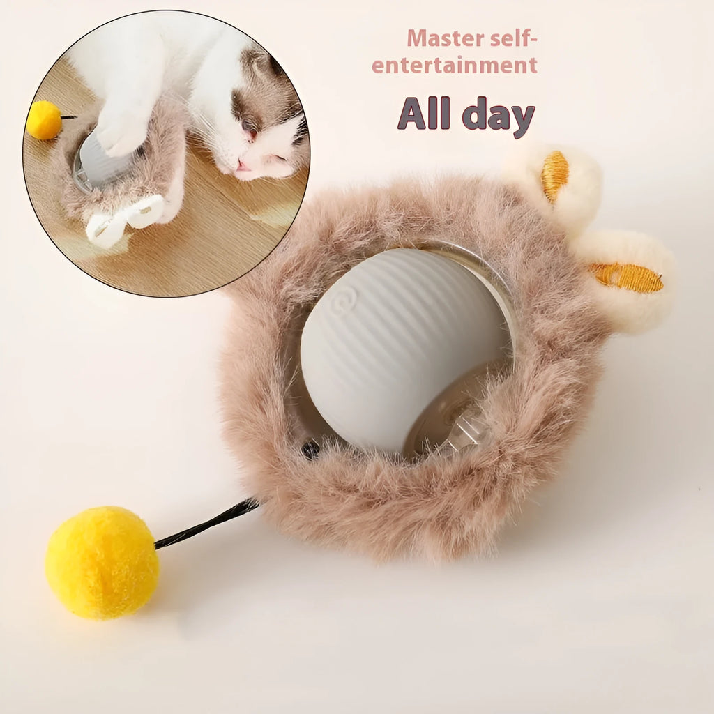 Cat Toy Self-Hi Funny Rolling Ball with plush covering in red, green, and gray colours