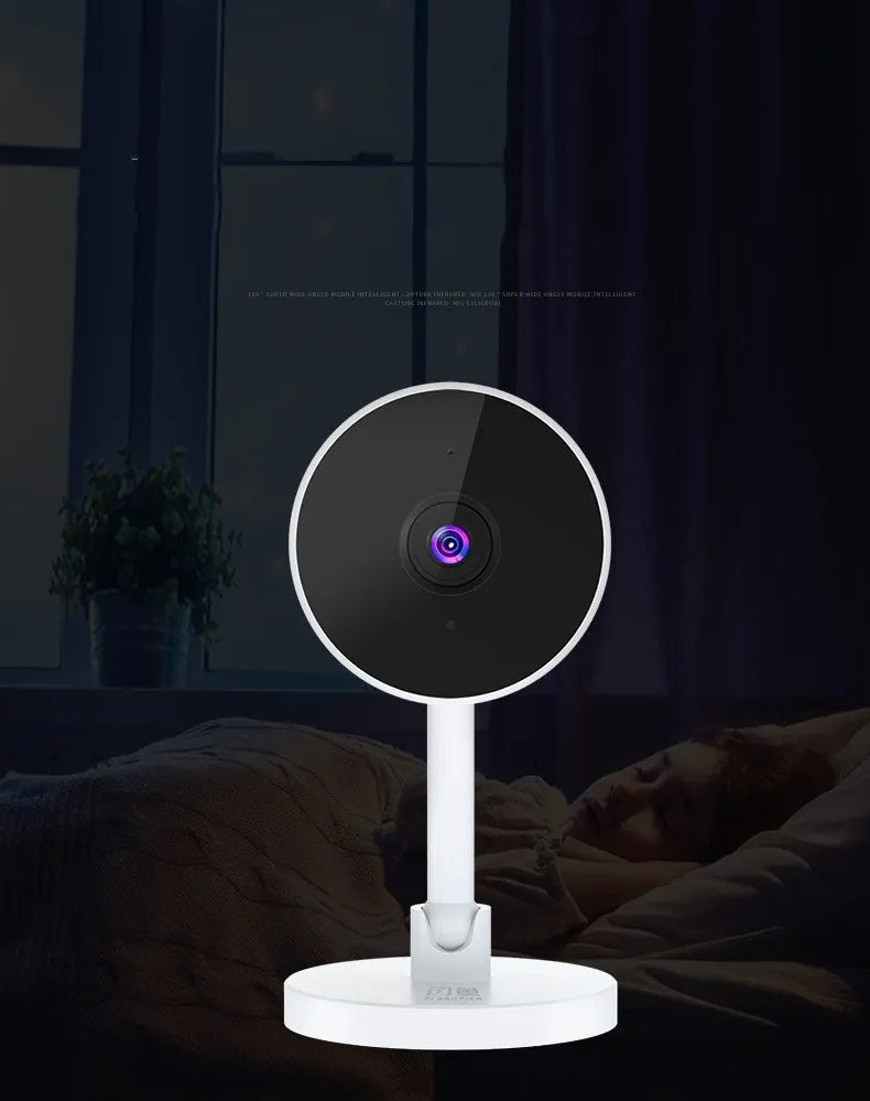 White WiFi home security camera in gun camera style with 1080p HD resolution and microSD card slot