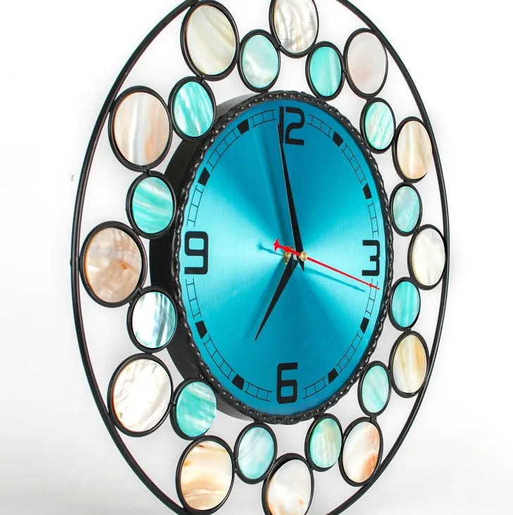 Real shell Nordic minimalist silent wall clock 39x39cm round metal dial flower moon design