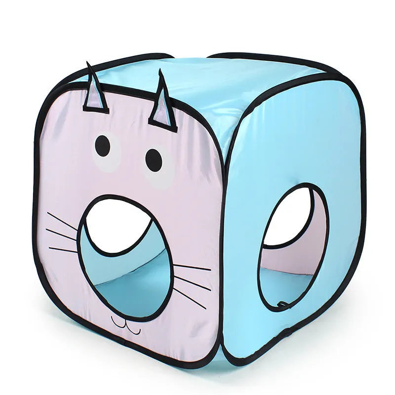 Foldable cat tunnel pet tent with fish design pattern, made from polypropylene plastic