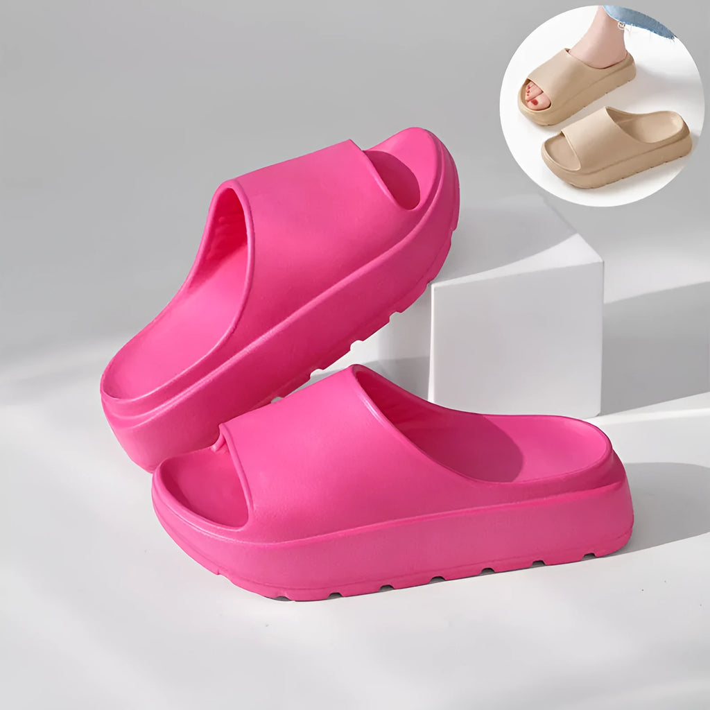 Women's fish mouth beach slippers with thick EVA soles in beige, black, khaki or rose red colours