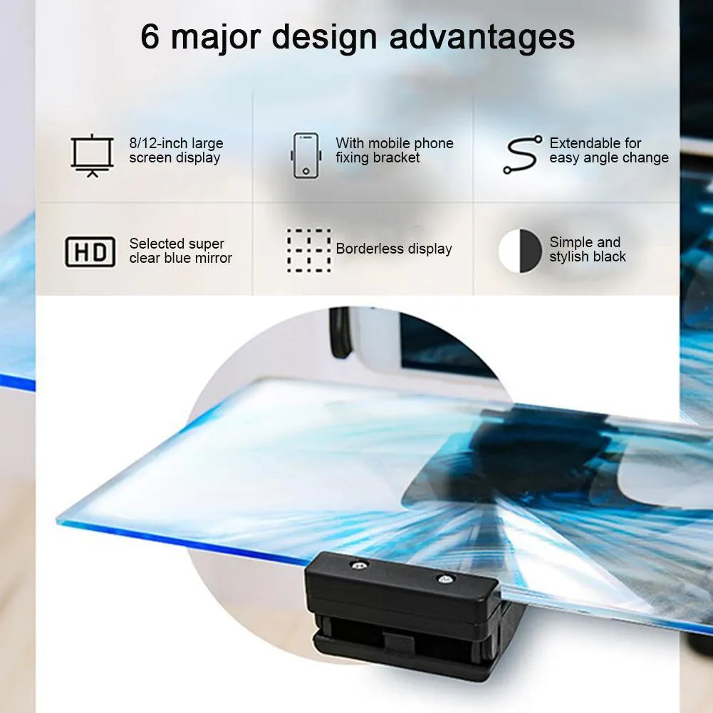 12-inch black mobile phone screen amplifier with adjustable folding bracket on acrylic display