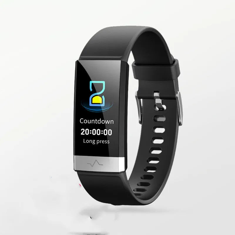 V19 smart fitness bracelet in black showing ECG, PPG and SpO2 monitoring on its 135x240 resolution screen