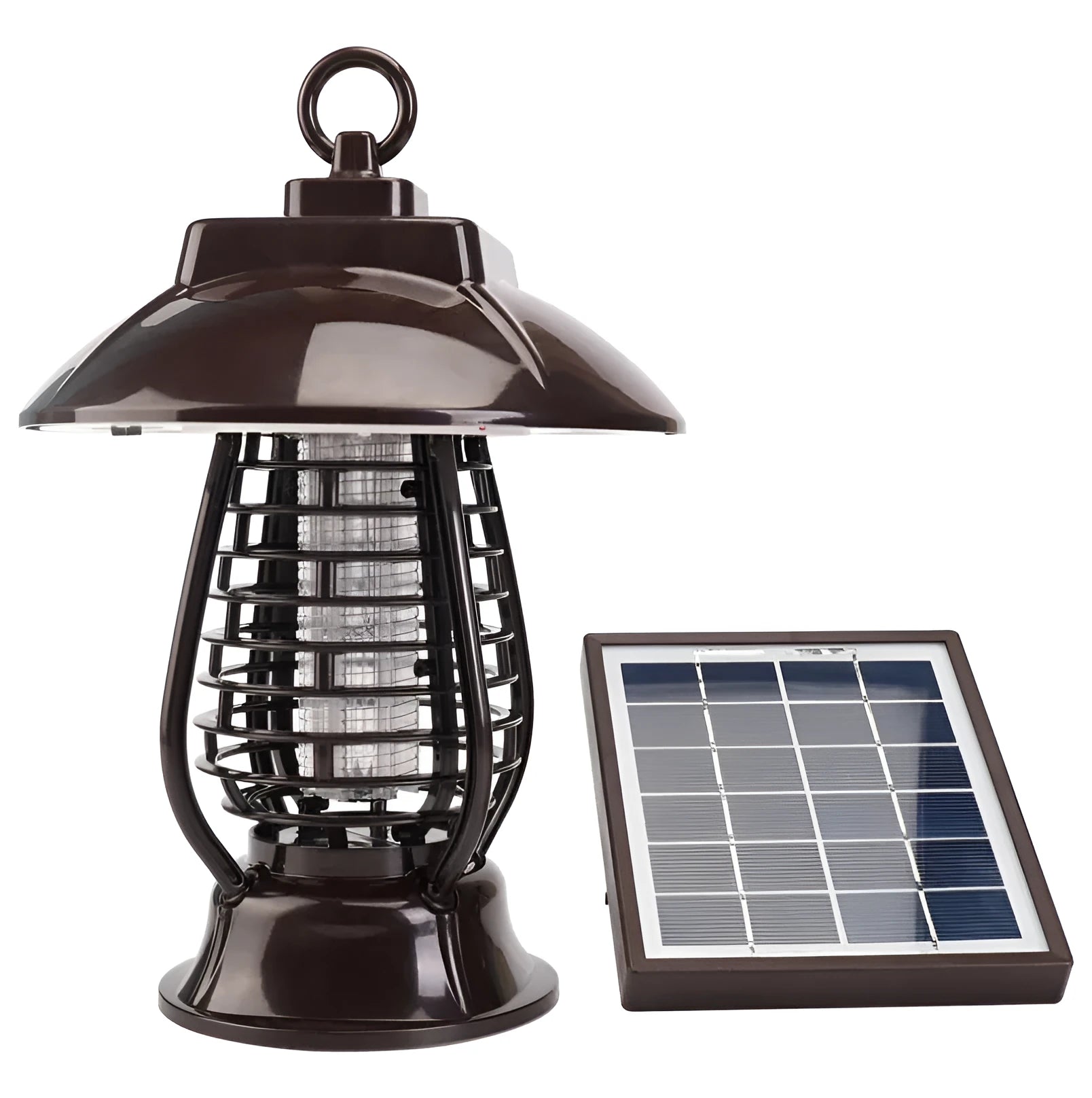 Black solar mosquito lamp with solar panel and LED lights for outdoor insect control