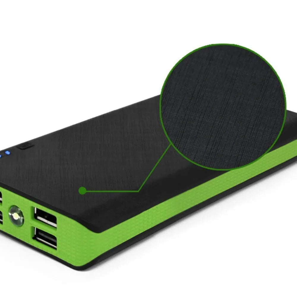 20000mAh mobile power bank in red, blue, green, yellow, and black colours showing front display and charging ports