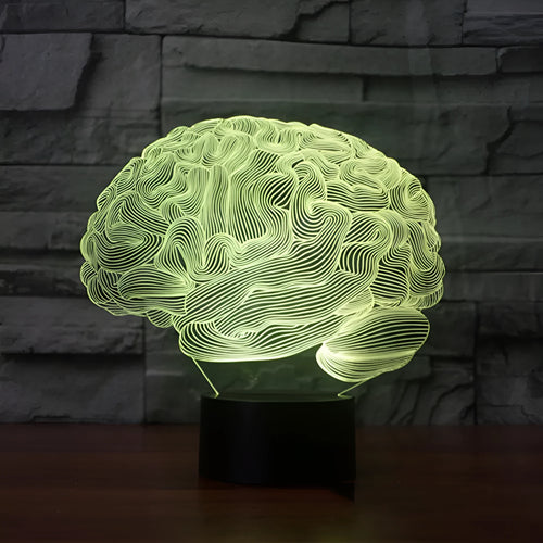 3D brain illusion LED desk lamp with remote control showing colourful wall projections
