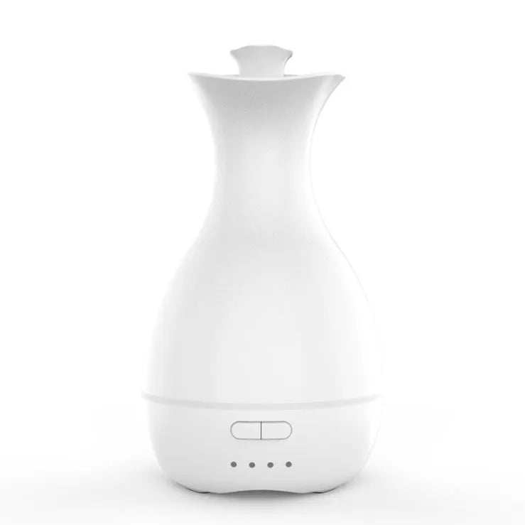 White ultrasonic aromatherapy vase diffuser with colourful LED night light and 200ml water capacity