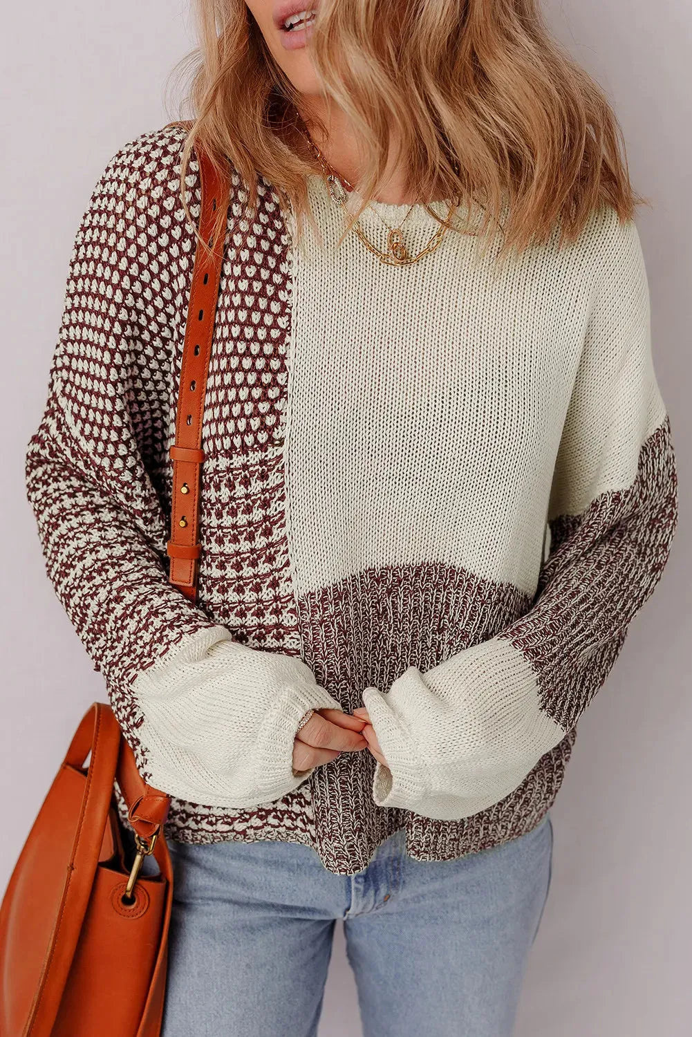 Dark khaki women's loose sweater with back tie and drop shoulders