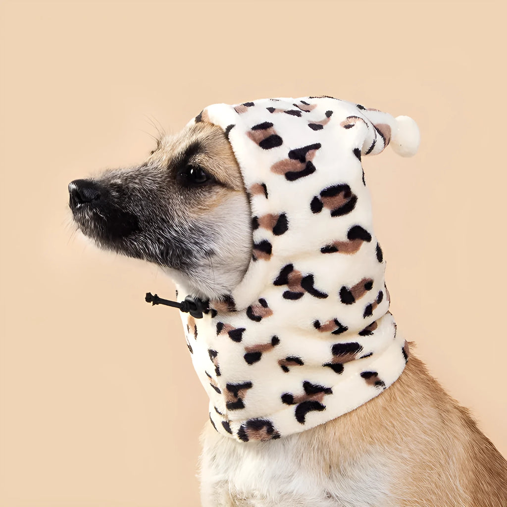 Bear-style pet headgear with rabbit ears for dogs and cats in leopard print colour