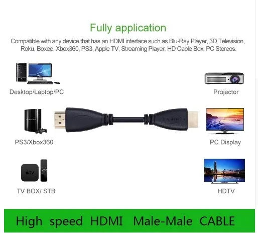 Gold-plated HDMI male-to-male cable in multiple length options on a white background.