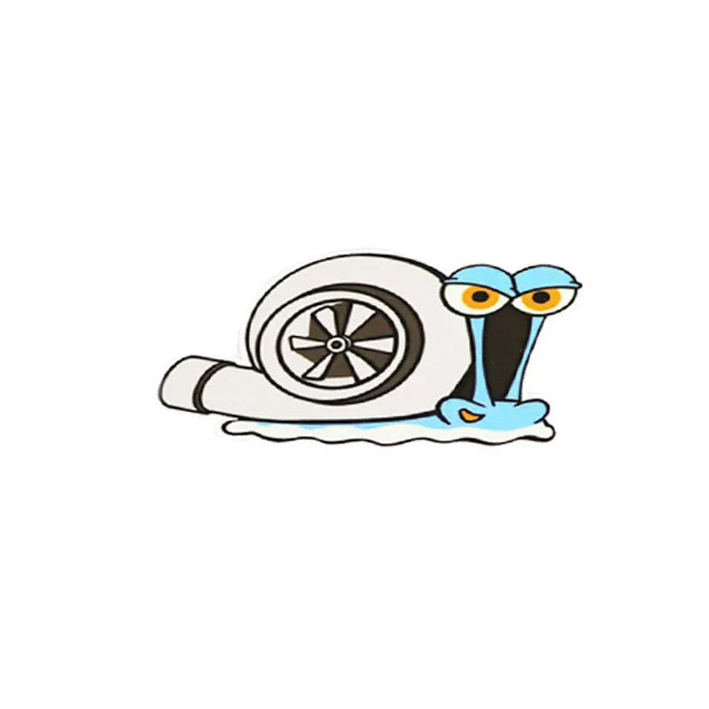 White reflective cartoon snail car sticker measuring 12 by 8 centimetres