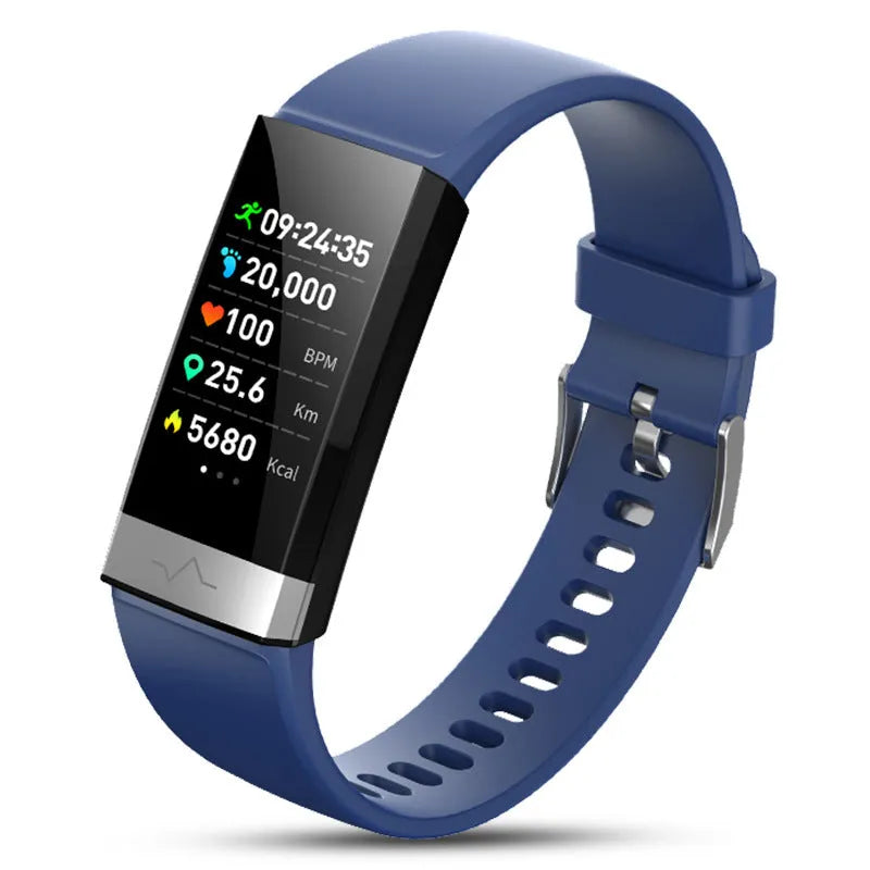 V19 smart fitness bracelet in black showing ECG, PPG and SpO2 monitoring on its 135x240 resolution screen
