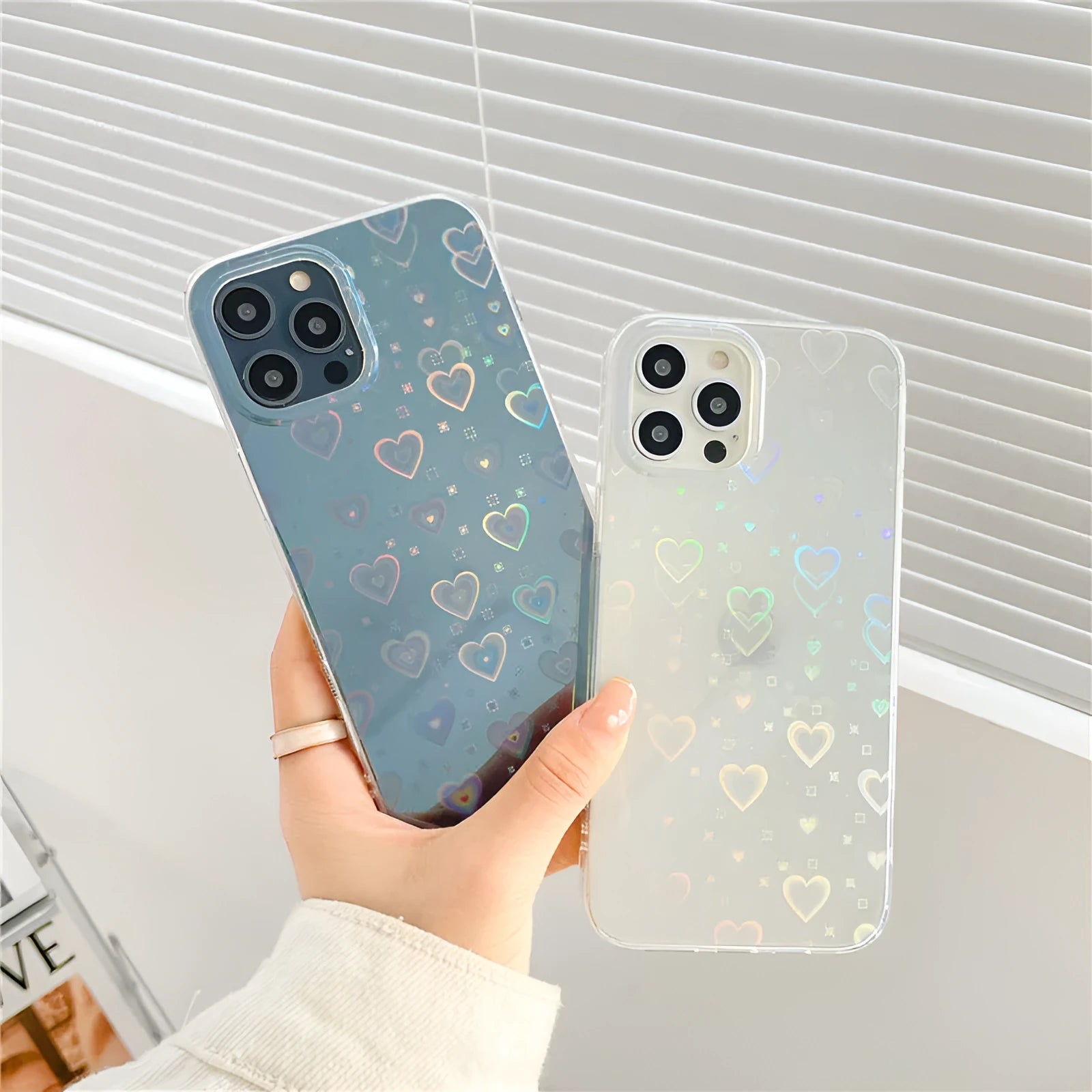 Transparent silicone iPhone case with laser colourful love and butterfly pattern design